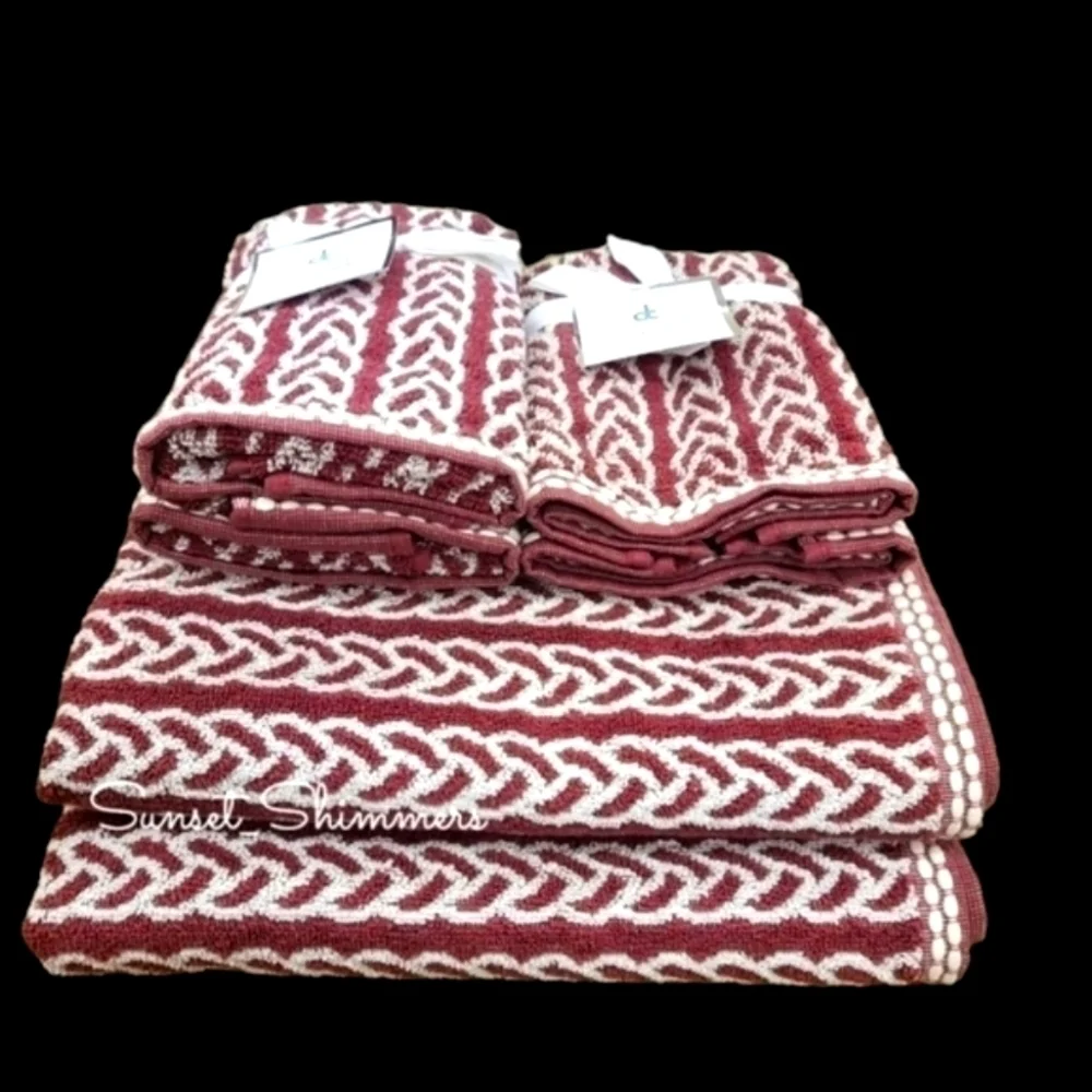 6 piece Bath Hand Tip Towel Set Heringbone Dot Deborah Connolly Quick Dry Cotton